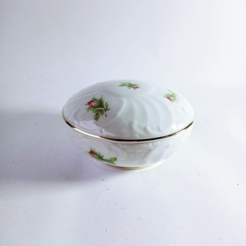 Vtg Vohenstrauss Johann Seltmann Bavaria Germany Trinket Dish Pink Roses (c4)